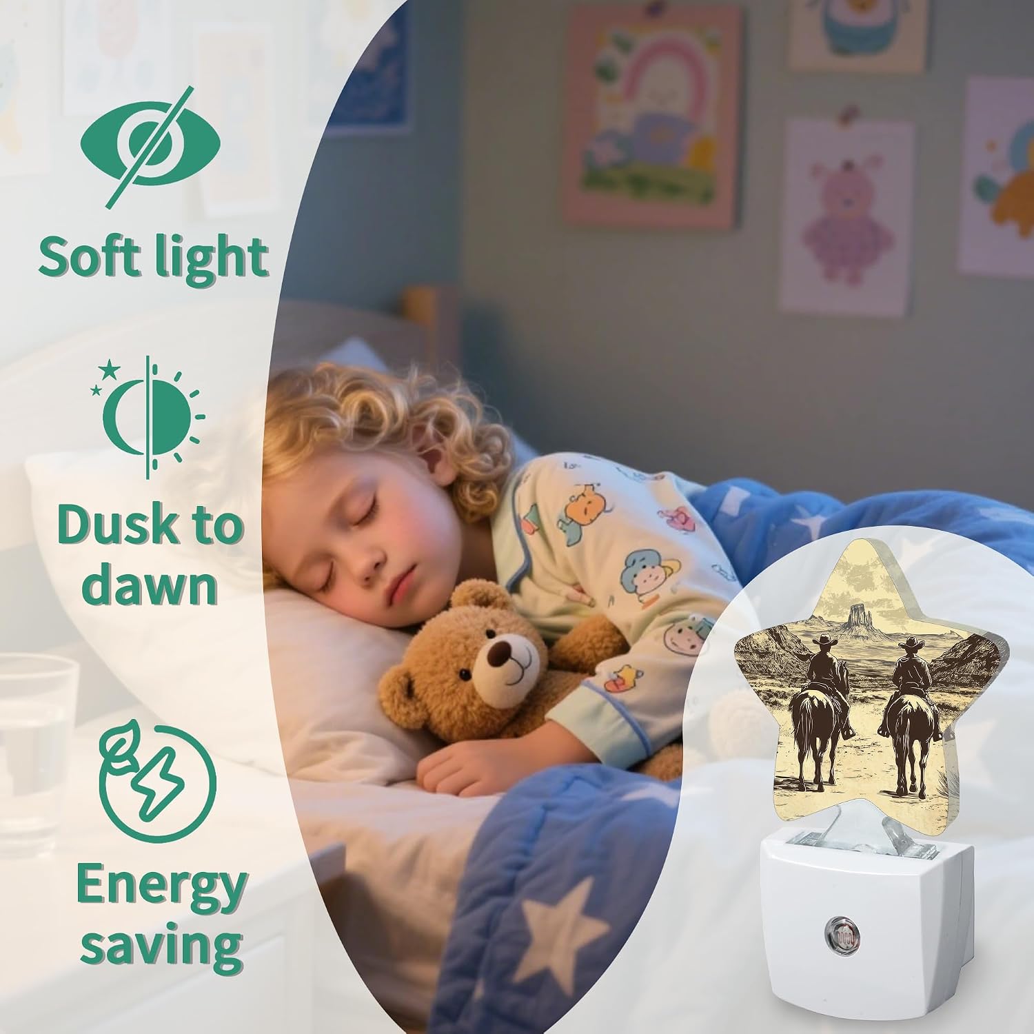 Western Cowboy Plug in Star Night Light, Night Light with Sensor for Kids Nursery Bedroom, Decorative Soft Glow Lamp for Hallway…