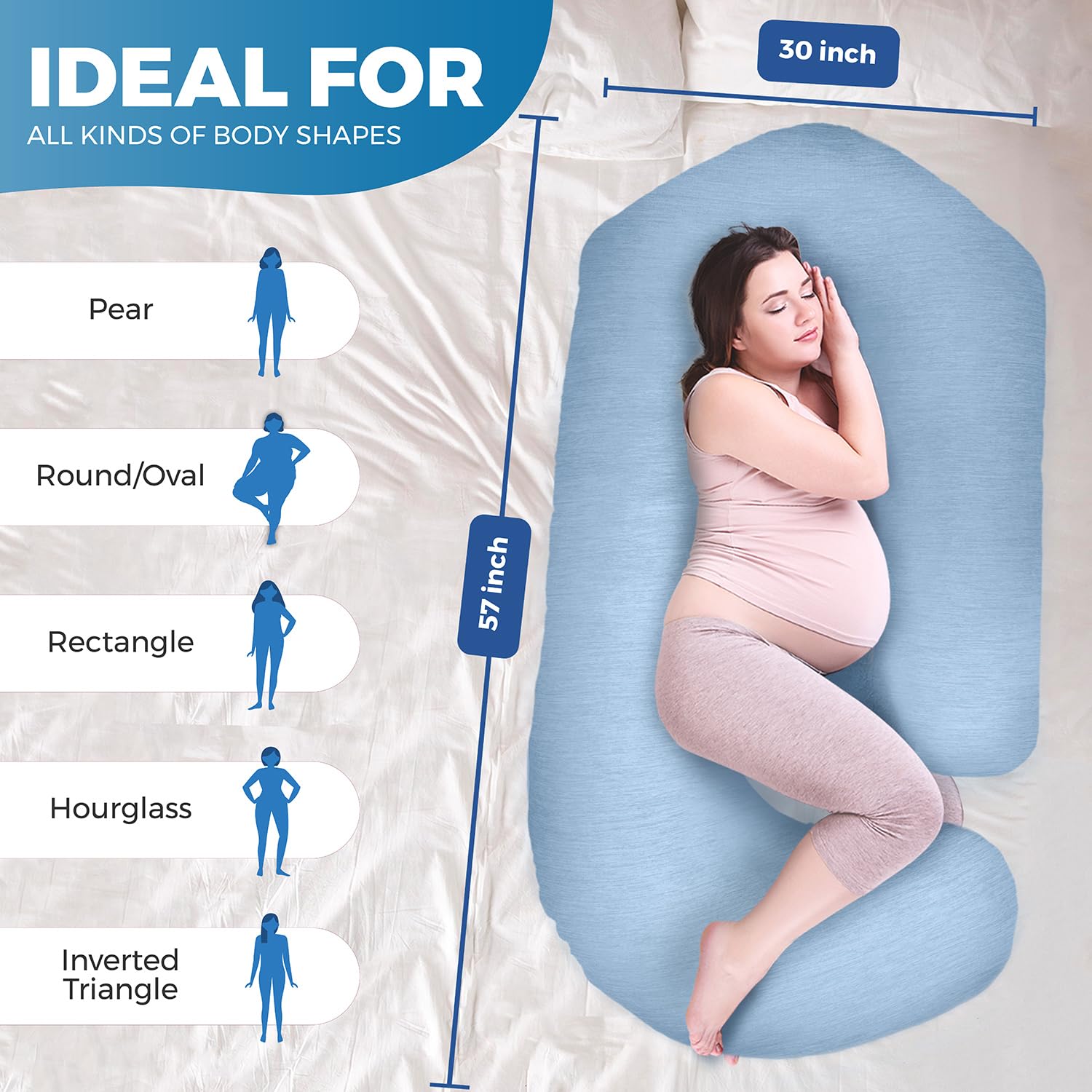 Pillani Pregnancy Pillows for Sleeping - V C U Shaped Full Body Pillow with Removable Cover, 57inch Cooling Maternity Pillow for Pregnant W…