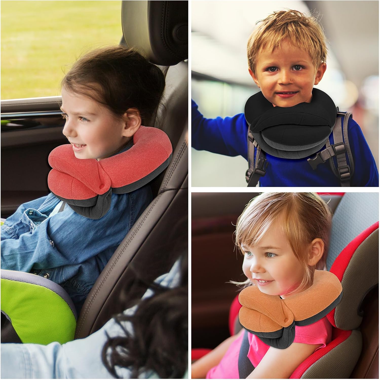 BUYUE Kids Travel Pillows for Airplane, Memory Foam 360° Head Support Sleeping Essentials for Long Flight, Skin-Friendly Soft Neck Pillow…