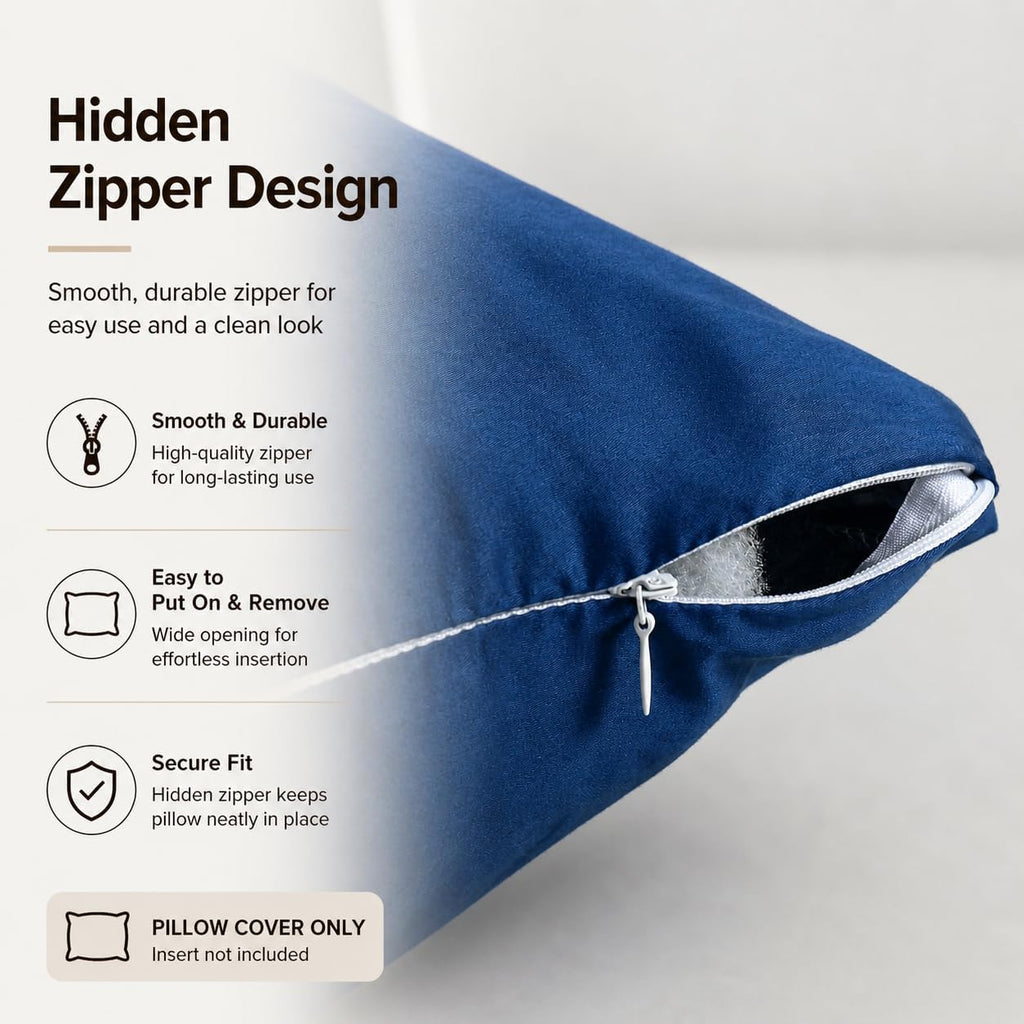 Evolive New 300TC Thread Count 100% Cotton Body Pillow Cover/Case Replacement with Hidden Zipper Closure 21"x54" (Navy)