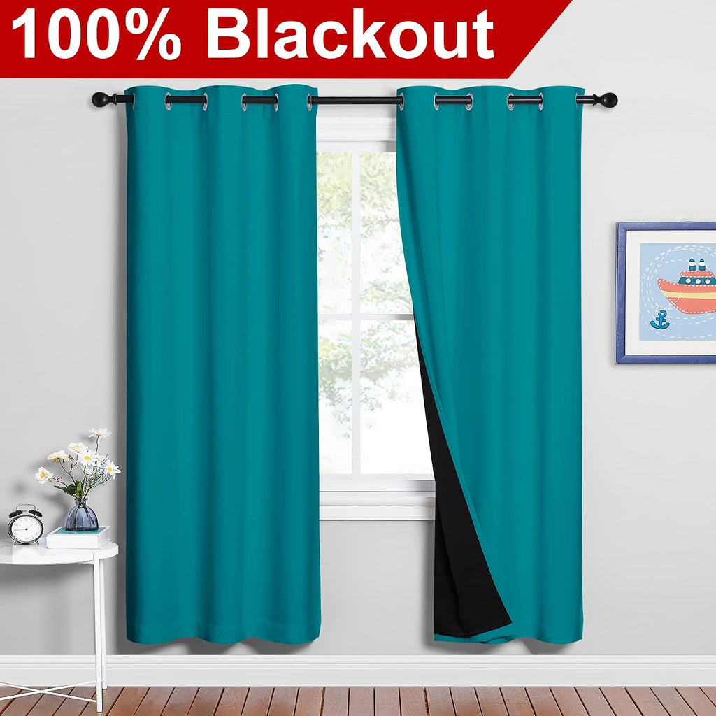 Nicetown Full Shade Curtain Panels, 37" Wide x 70" Long, Peacock Teal, Pair of Thermal Insulated & Energy Efficiency Blackout Drapes for Li…