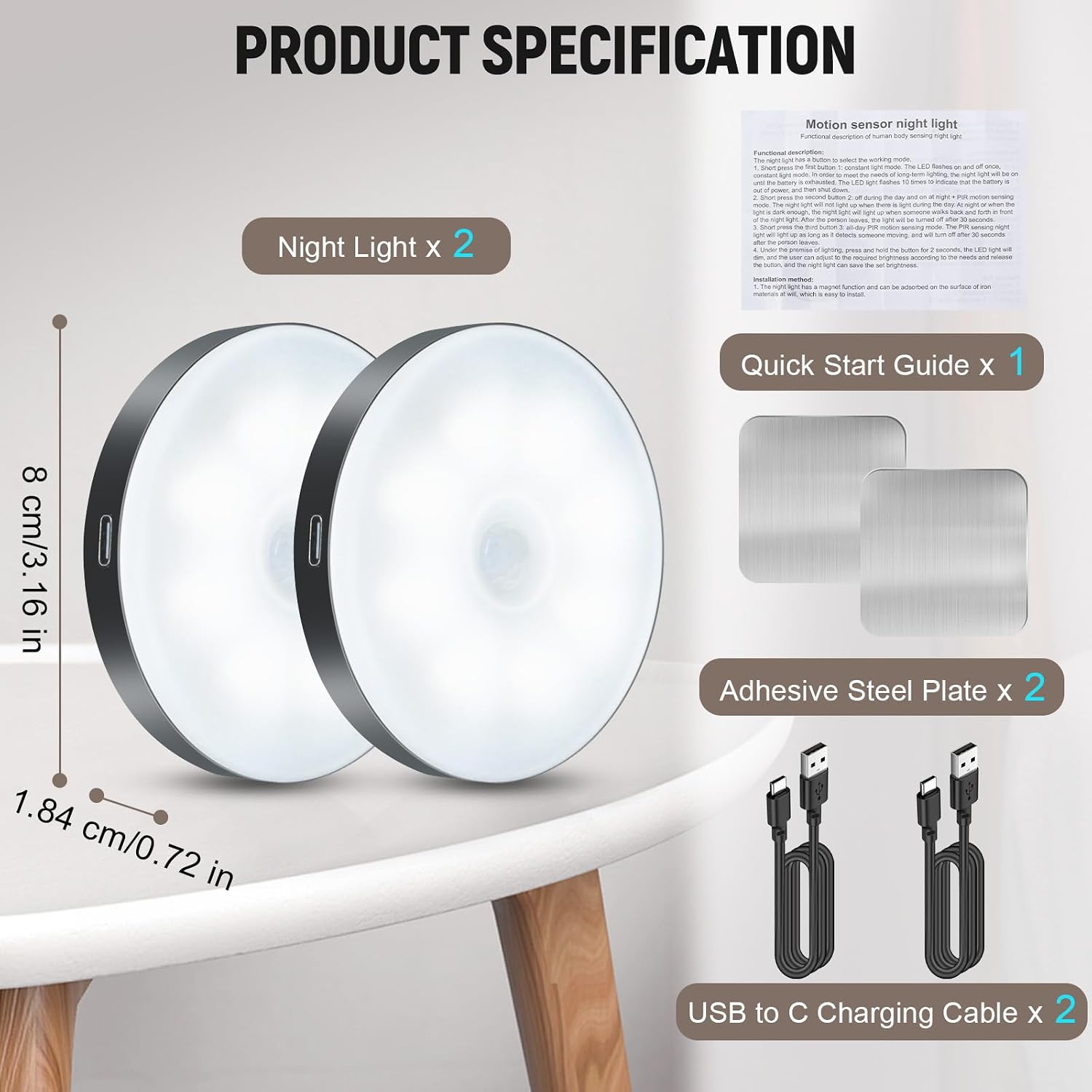 DWEPTU Motion Sensor Night Light 2 Pack LED Night Lights, Dusk to Dawn Motion Sensor for Bedroom, Bathroom, Toilet, Stairs, Kitchen, Hallway