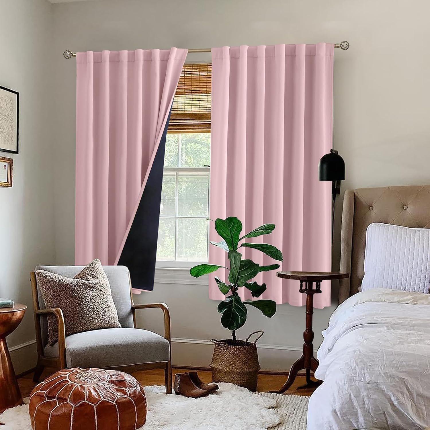 BGment Full Blackout Curtains with Thermal Insulation Liner Curtains 63 Inches Long, Rod Pocket and Back Tab Double Layer Room Darkening…