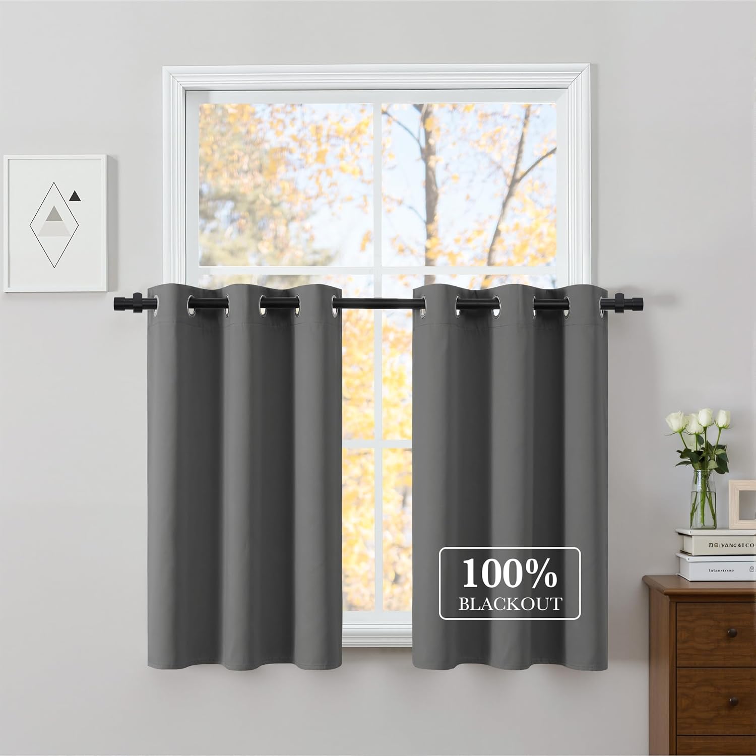 NICETOWN 100% Short Blackout Curtains 36 Inch Length for Bedroom, Privacy Thermal Insulated Grommet Window Drapes for Kitchen Living…