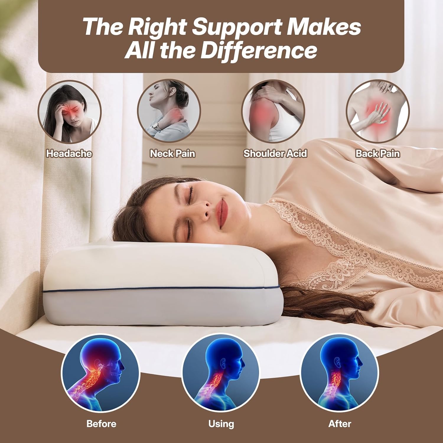 CosBed Cervical Neck Pillow for Neck Support, Adjustable Memory Foam Pillow with Customizable Height and Firmness for Side, Back, Stomach a…