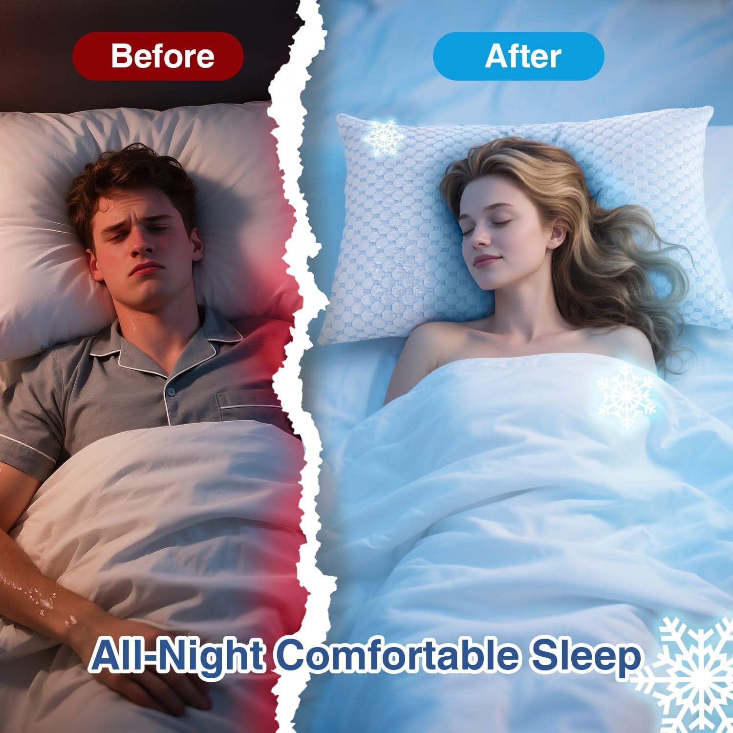 Favocama Cooling Pillow for Sleeping, Shredded Memory Foam Pillows Queen Size Set of 2, Double Sided Cooling Bed Pillows for Hot Sleepers,…