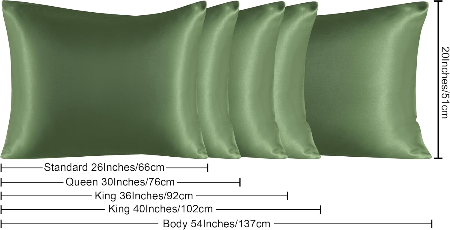 Ntbay 2 Pack Satin Queen Pillowcases for Hair and Skin, Luxurious and Silky Pillow Cases with Envelope Closure, 20x30 Inches, Olive Green 2…