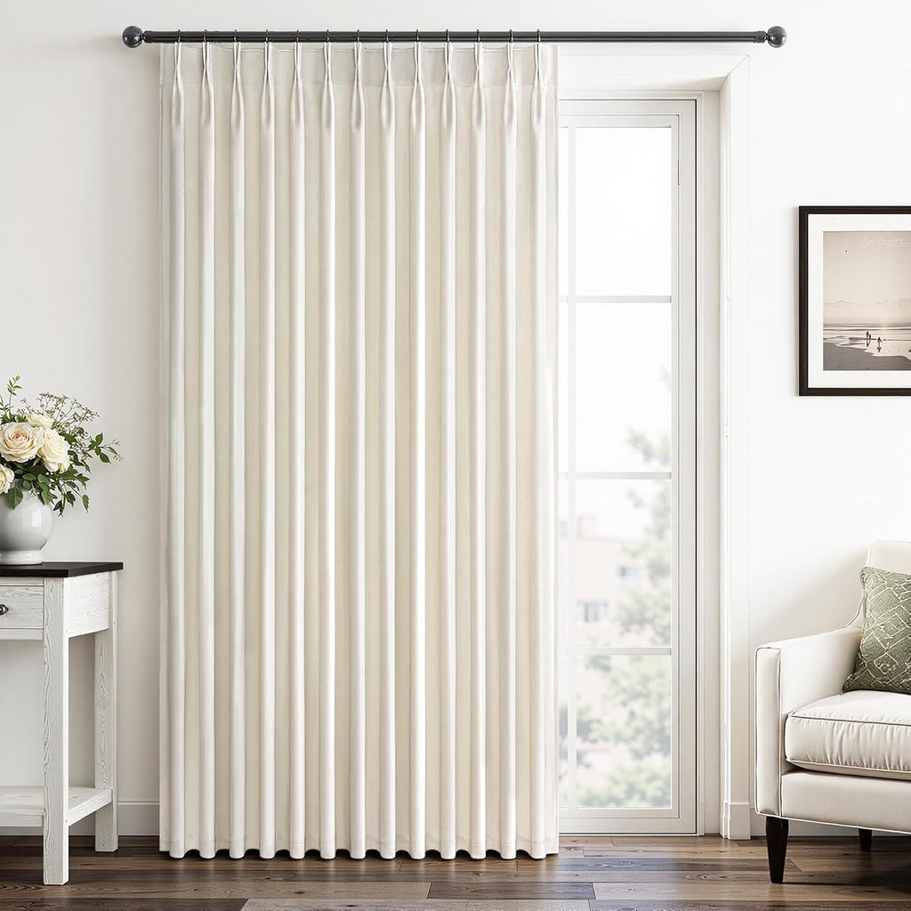 Drapenova Ivory Velvet Curtains 96 Inches Long 1 Panel Super Soft Velvet Elegant Minimalist Pinch Pleated Room Darkening Blackout Th…