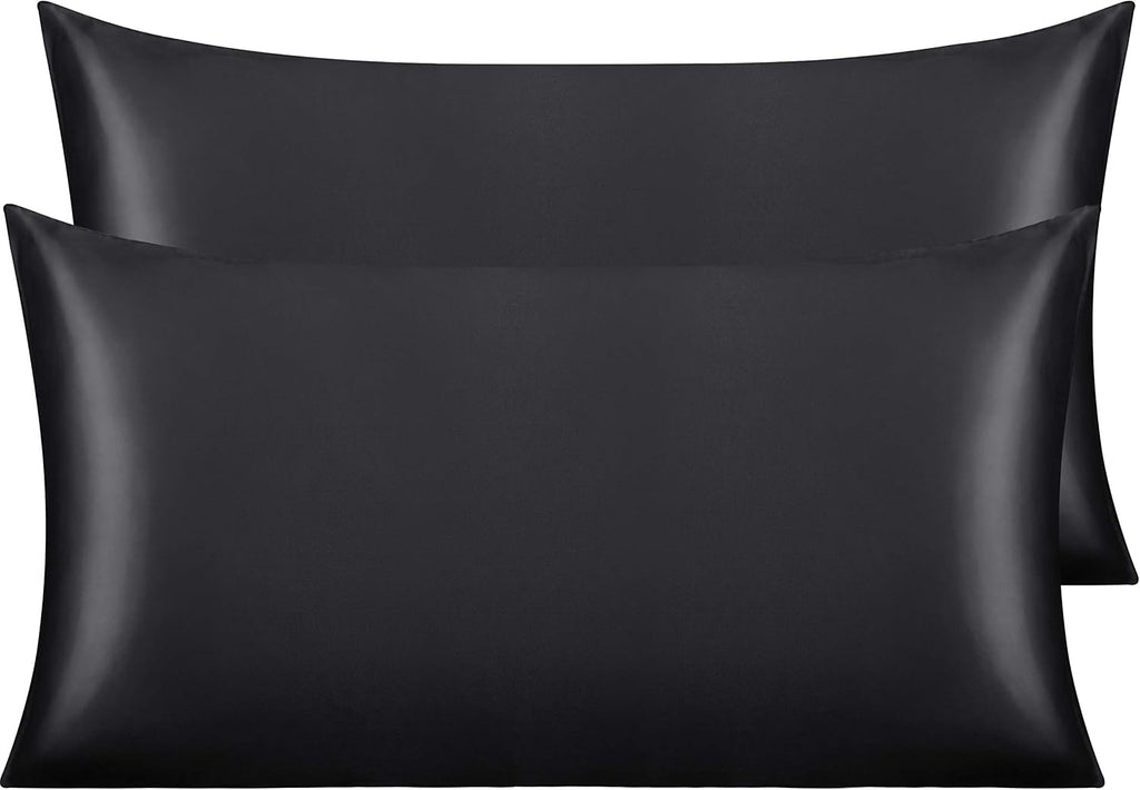 Ntbay 2 Pack Satin King Pillowcases for Hair and Skin, Luxurious and Silky Pillow Cases with Envelope Closure, 20x40 Inches, Black 2 Pack 4…