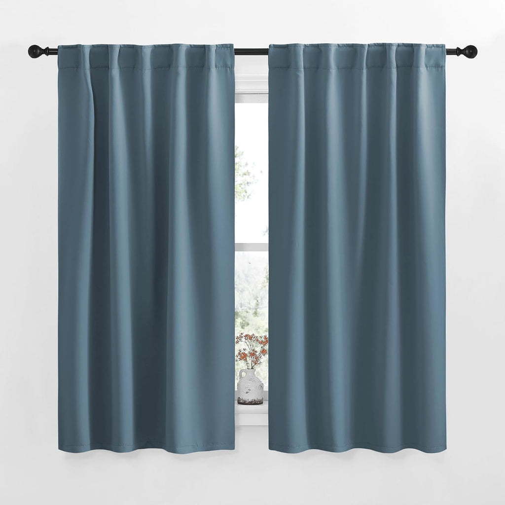 NICETOWN Blackout Curtain Panels for Living Room - (Smoky Blue Color) 42x63 Inch, 2 Panels Set, Thermal Insulated Room Darkening Blackout…