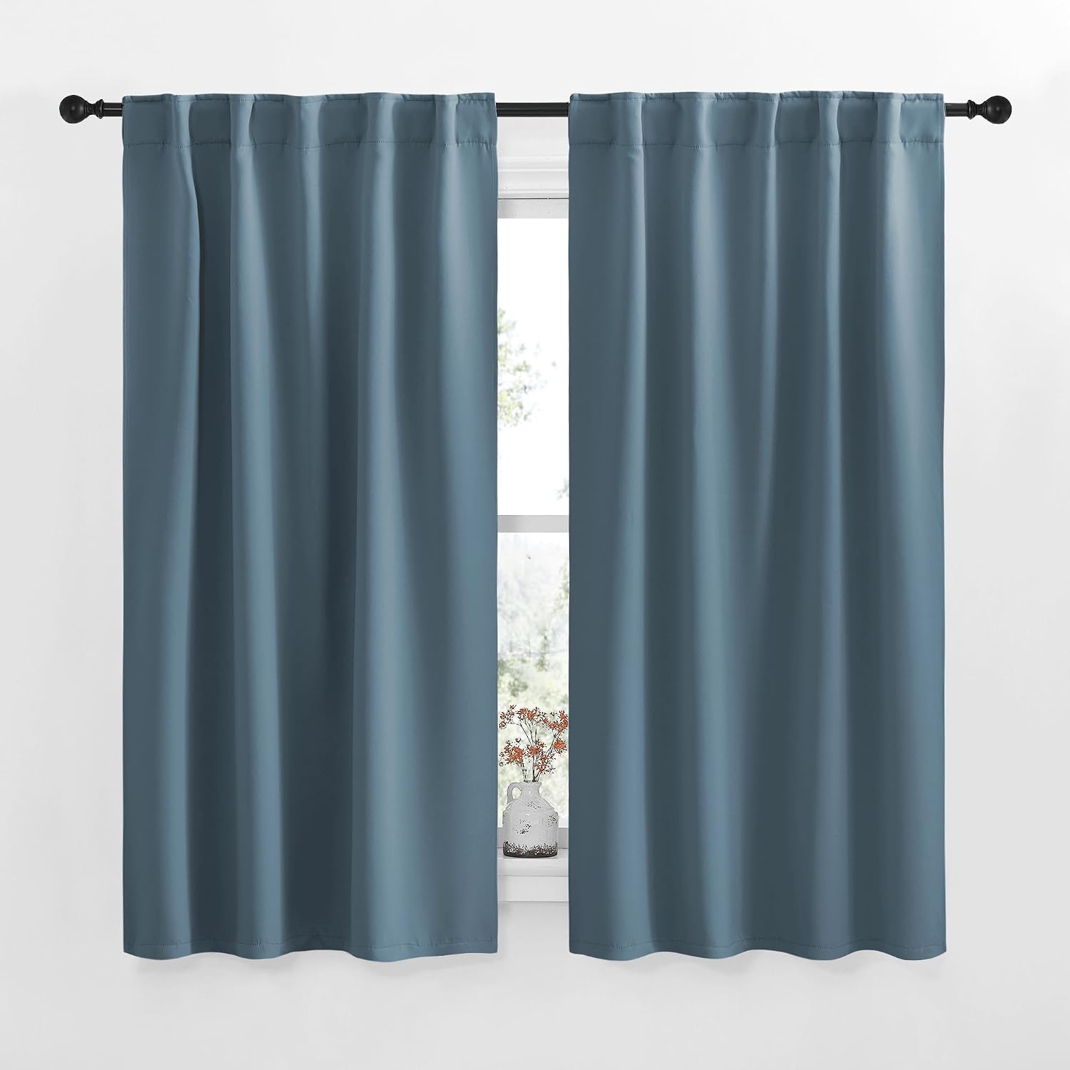 NICETOWN Blackout Curtain Panels for Living Room - (Smoky Blue Color) 42x63 Inch, 2 Panels Set, Thermal Insulated Room Darkening Blackout…
