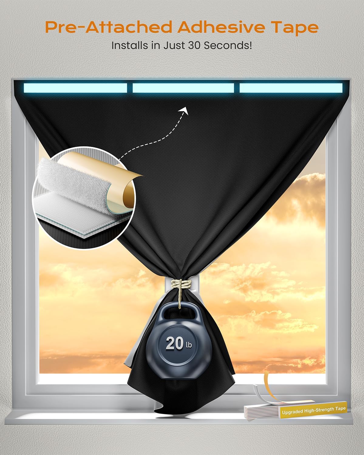 Portable Blackout Curtains for Bedroom, Easy Install No Drill Black Out Shades&Blinds for Indoor Windows with Upgraded Hook&Loop…