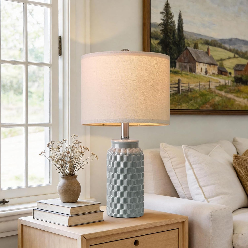 USumkky 20.5" Ceramic Table Lamps Set of 2, Modern Farmhouse Boho Bedside Lamps for Bedroom, Nightstand Lamps for Living Room End Tables…