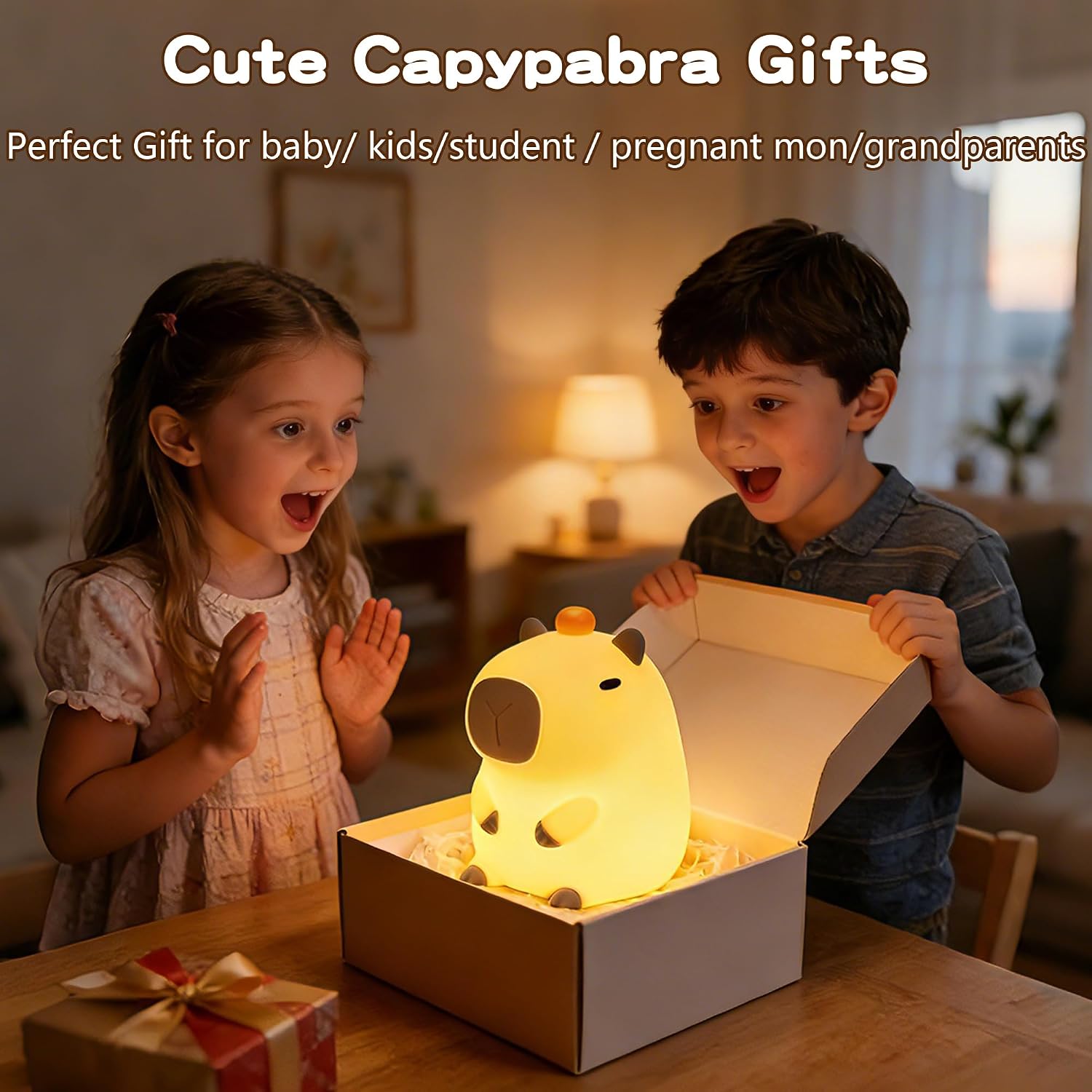 FAMIDUO-BrightenYourLife FAMIDUO Capybara Night Light, Long-Lasting Silicone Squishy Lamp, Cute Animal Nursery Light with 20-Min Timer, Dim…