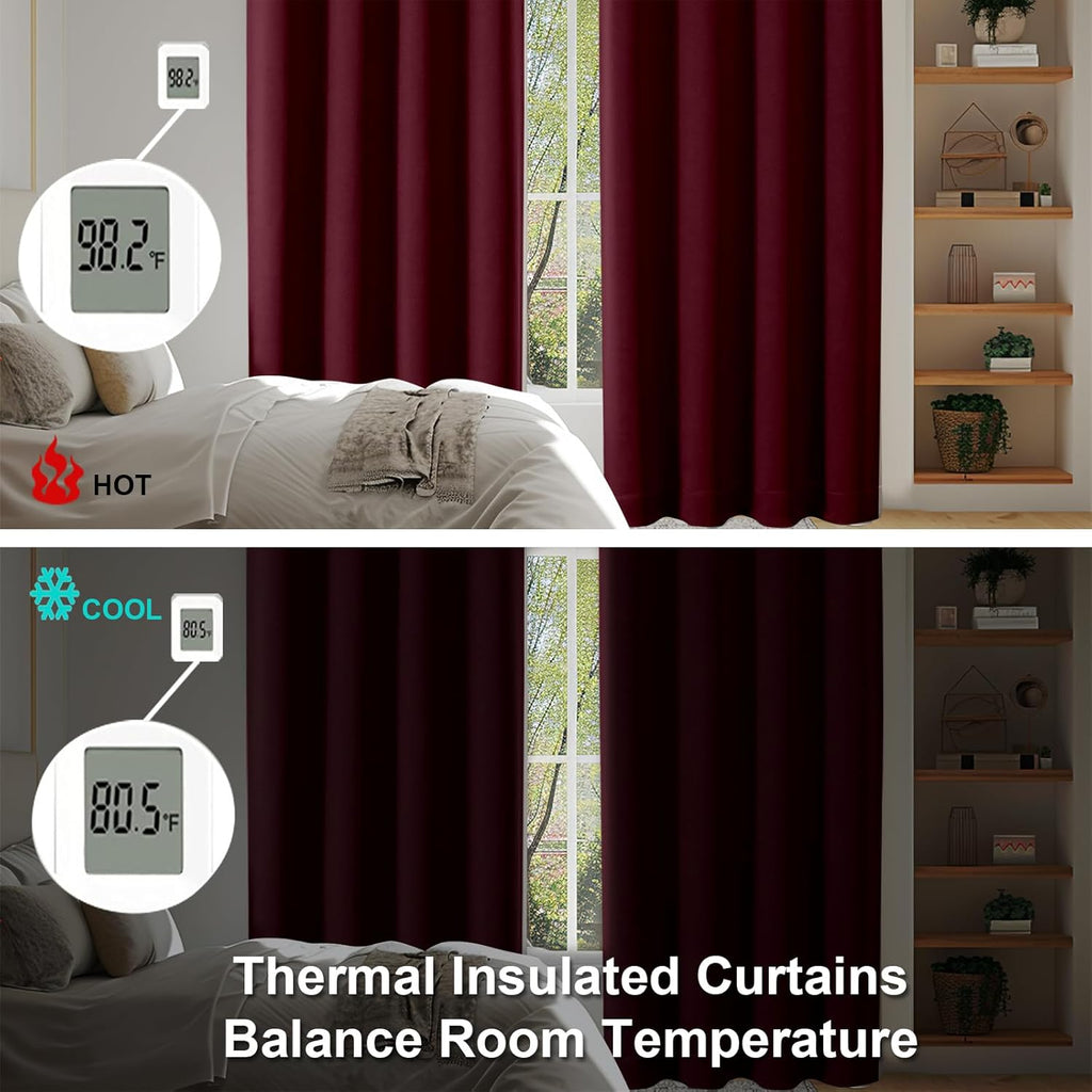 Simplebrand Ava Burgundy Blackout Curtains for Bedroom 90 Inches Long 2 Panels Set, Solid Privacy Energy Saving Living Room Window Treatmen…