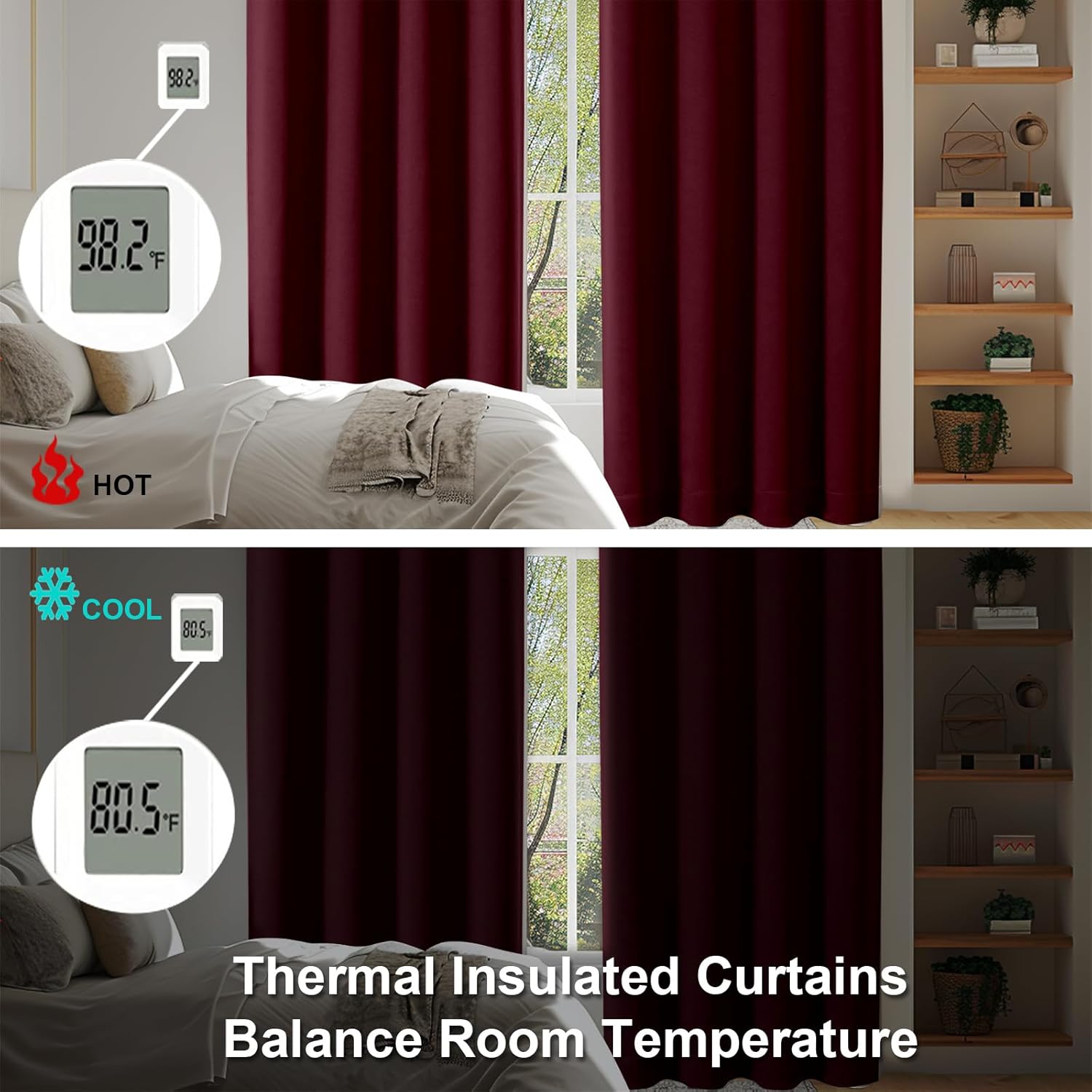 Simplebrand Ava Burgundy Short Blackout Curtains for Bedroom 54 Inches Long 2 Panels Set, Solid Thermal Insulated, Energy Saving Window Tre…