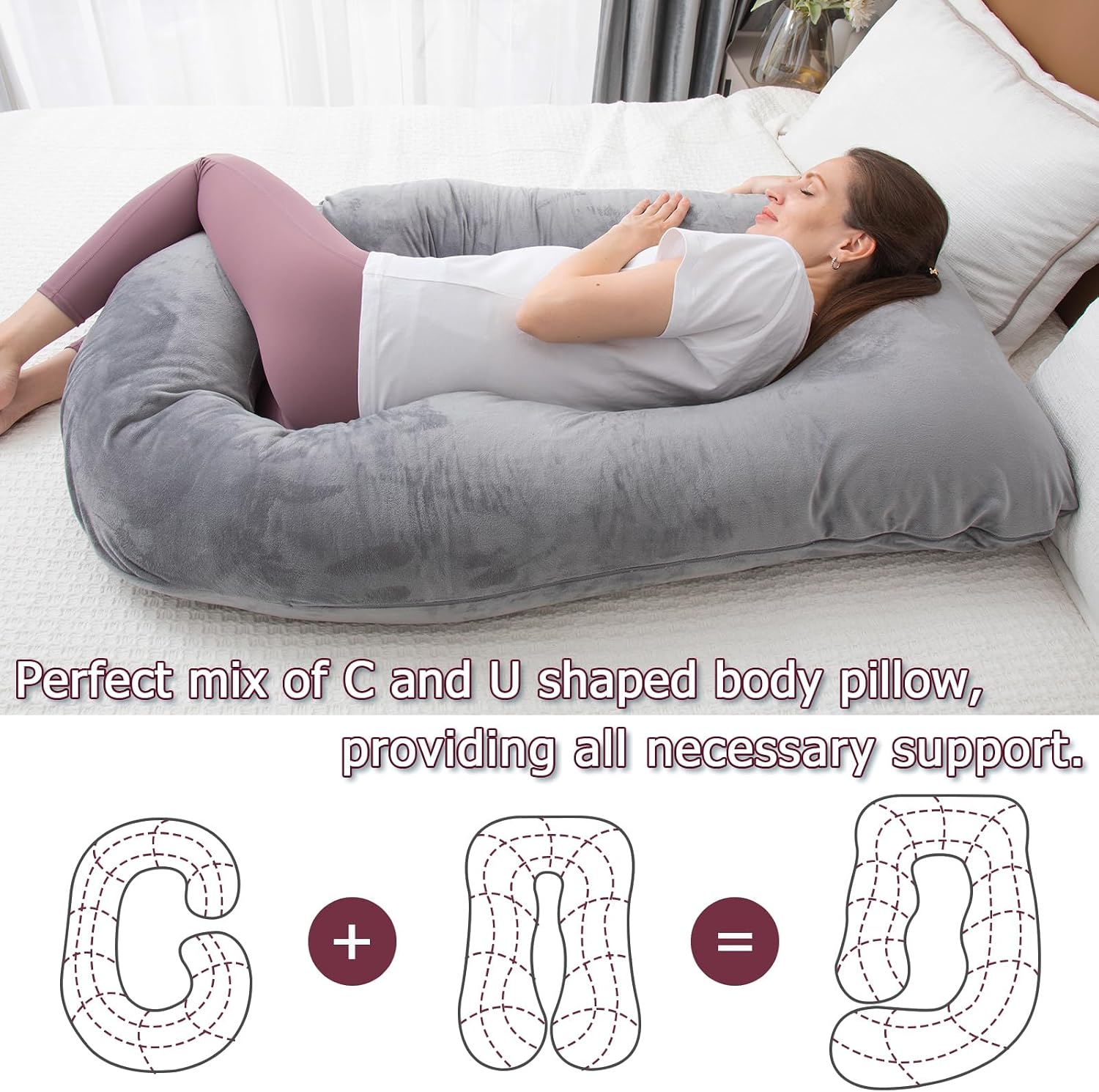 Moonpine MOON PINE Pregnancy Pillow, U Shaped Full Body Pillow for Maternity Support, Sleeping Pillow with Cover for Pregnant Women (Dark G…