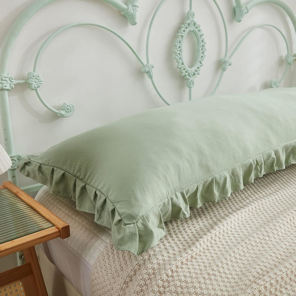 Merryword Sage Green Body Pillow Cover 20x54inches Long Pillowcase Ruffled Pillowcases Shabby Chic Ruffled Fringe Decor Body Ruffled Pillow…