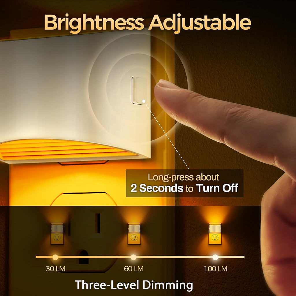 DORESshop LED Night Light[2 Pack], Night Lights Plug into Wall, 3 Level Brightness Adjustable Plug in Night Light, Dusk to Dawn Sensor…