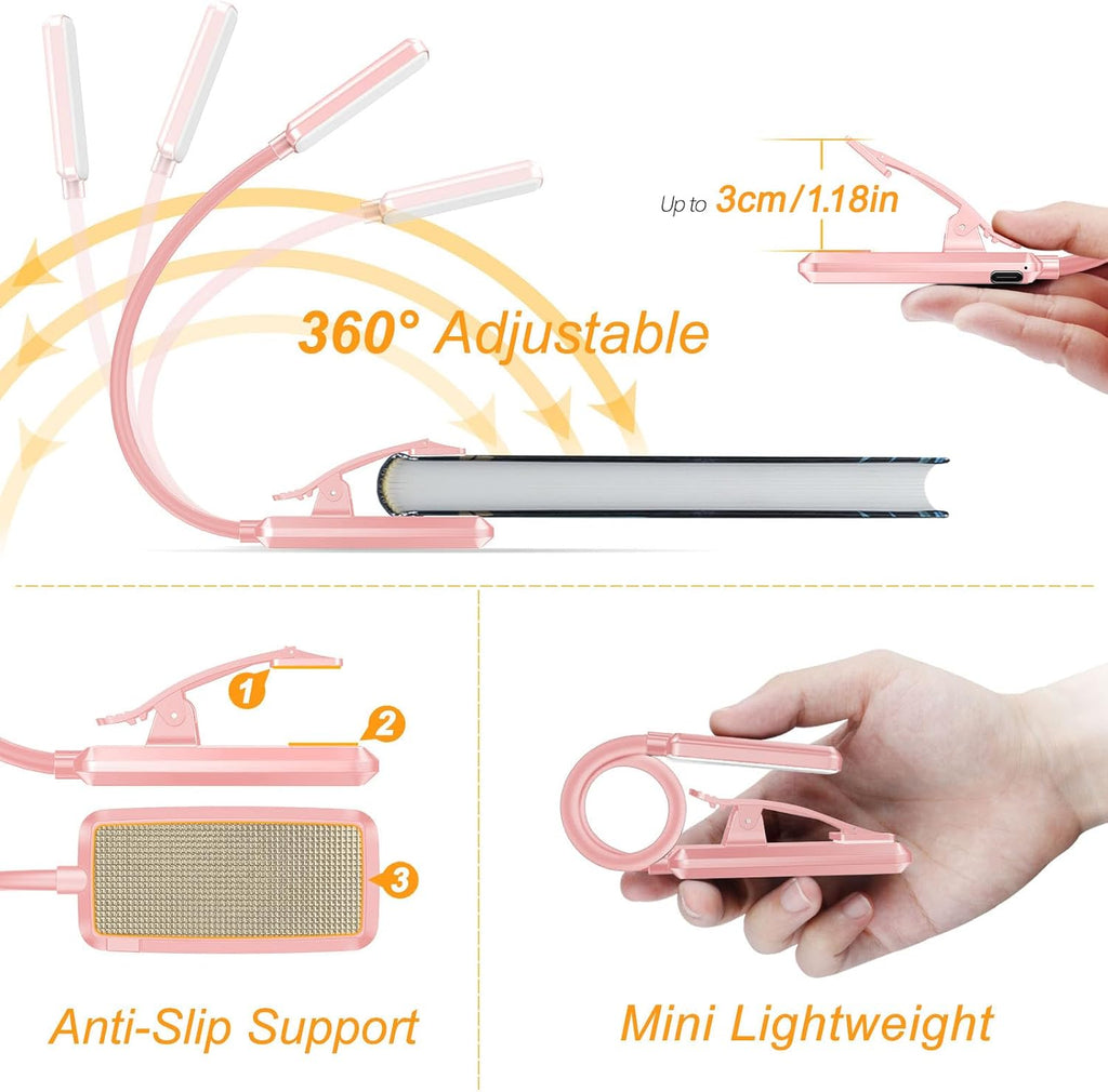 Gritin 9 LED Rechargeable Book Light for Reading in Bed - Eye Caring 3 Color Temperatures, Stepless Dimming Brightness,80 Hrs Runtime…