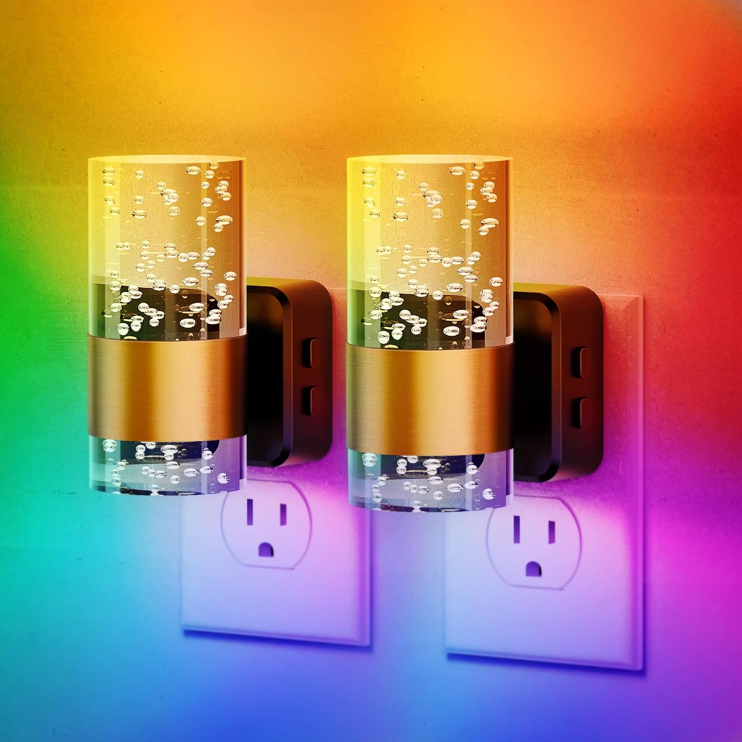JandCase Night Lights Plug into Wall,2 Pack Color Changing Night Light for Kids, 3000K+RGB 10-Color LED Nightlight with Dusk to Dawn…