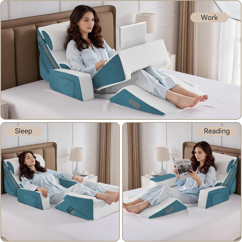 Yojoker 9PCS Orthopedic Bed Wedge Pillow Set for Sleeping, Back and Leg, Post Surgery Foam Pillow for Body, Triangle Adjustable Support Pi…