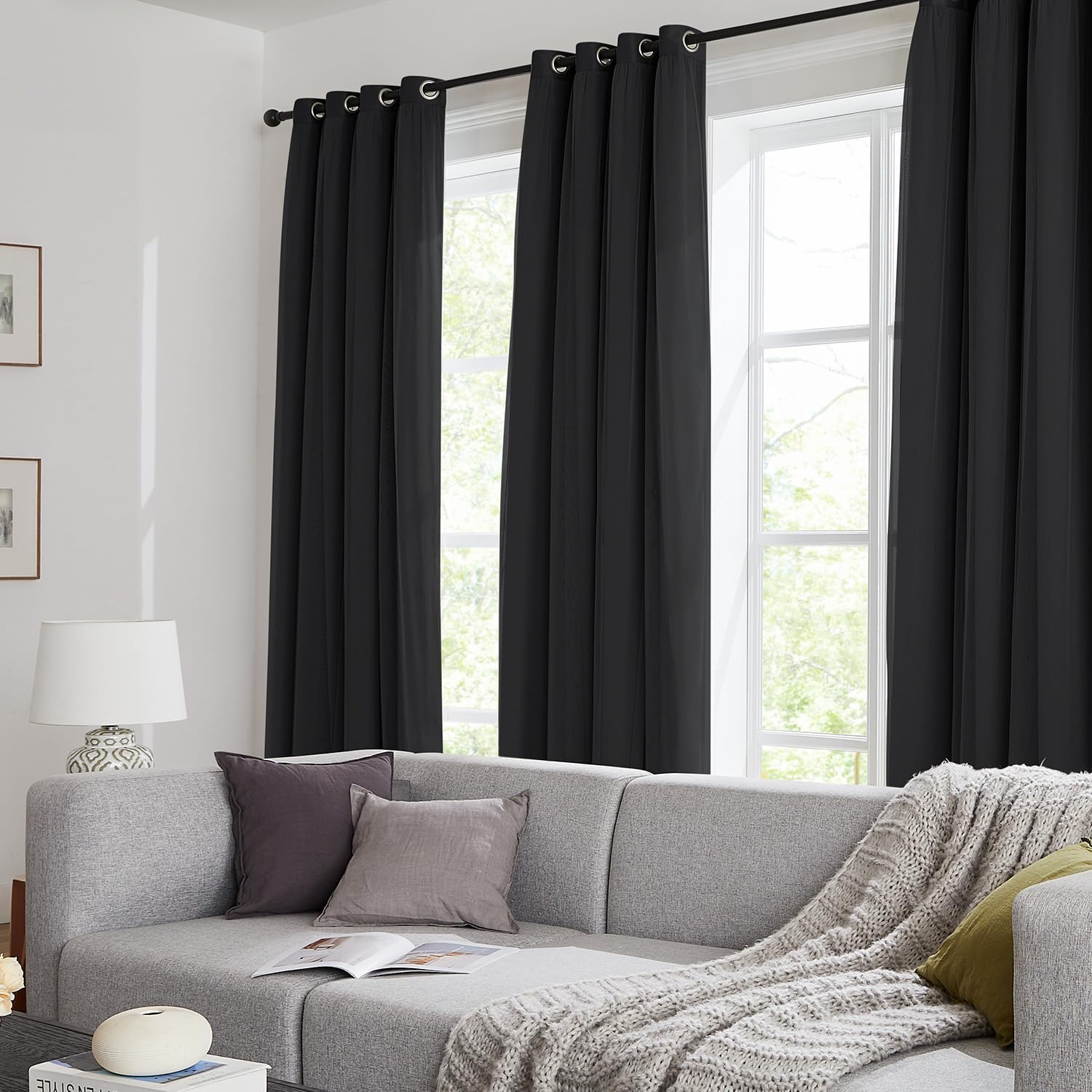 Swandream Blackout Curtains for Bedroom, Double Layer Black Curtains, Black Out Curtain 72 inch Long with Sheer Overlay for Living Room, Ro…