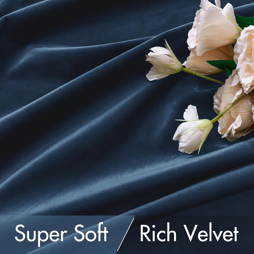 Miulee Navy Blue Velvet Curtains 84 inches - Luxury Blackout Curtains for Bedroom Living Room Thermal Insulated Super Soft Window Drapes Ro…