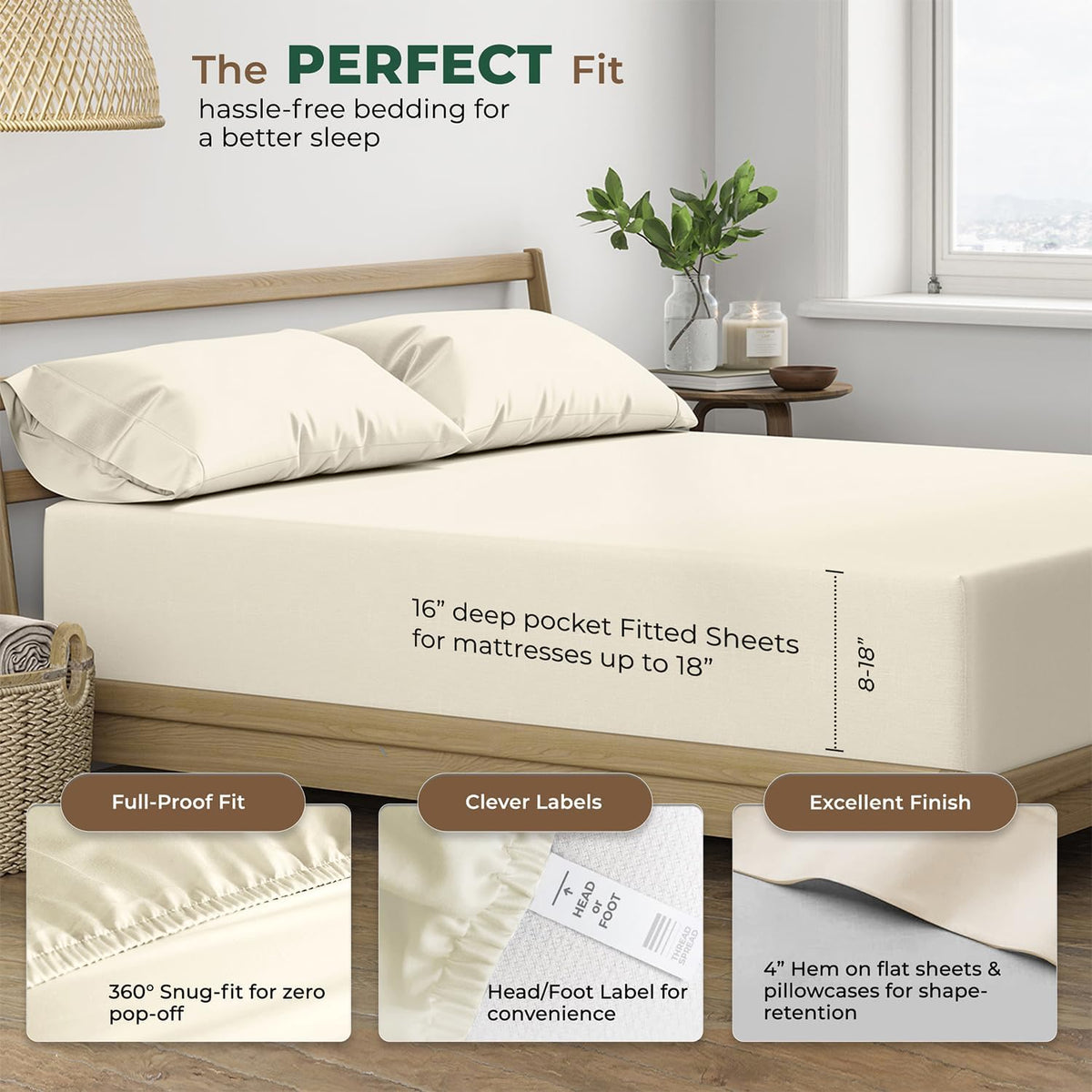 THREAD SPREAD 100% Organic Cotton Sheets California King Size - 4 PC Organic Cotton Cal King Size Percale Weave Sheet Set, Soft, Cooling…