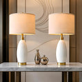 USumkky 24" White Oval Ceramic Table Lamp Set of 2, Modern Minimalist Bedside Nightstand Lamps for Bedroom Living Room, Linen Shade &…
