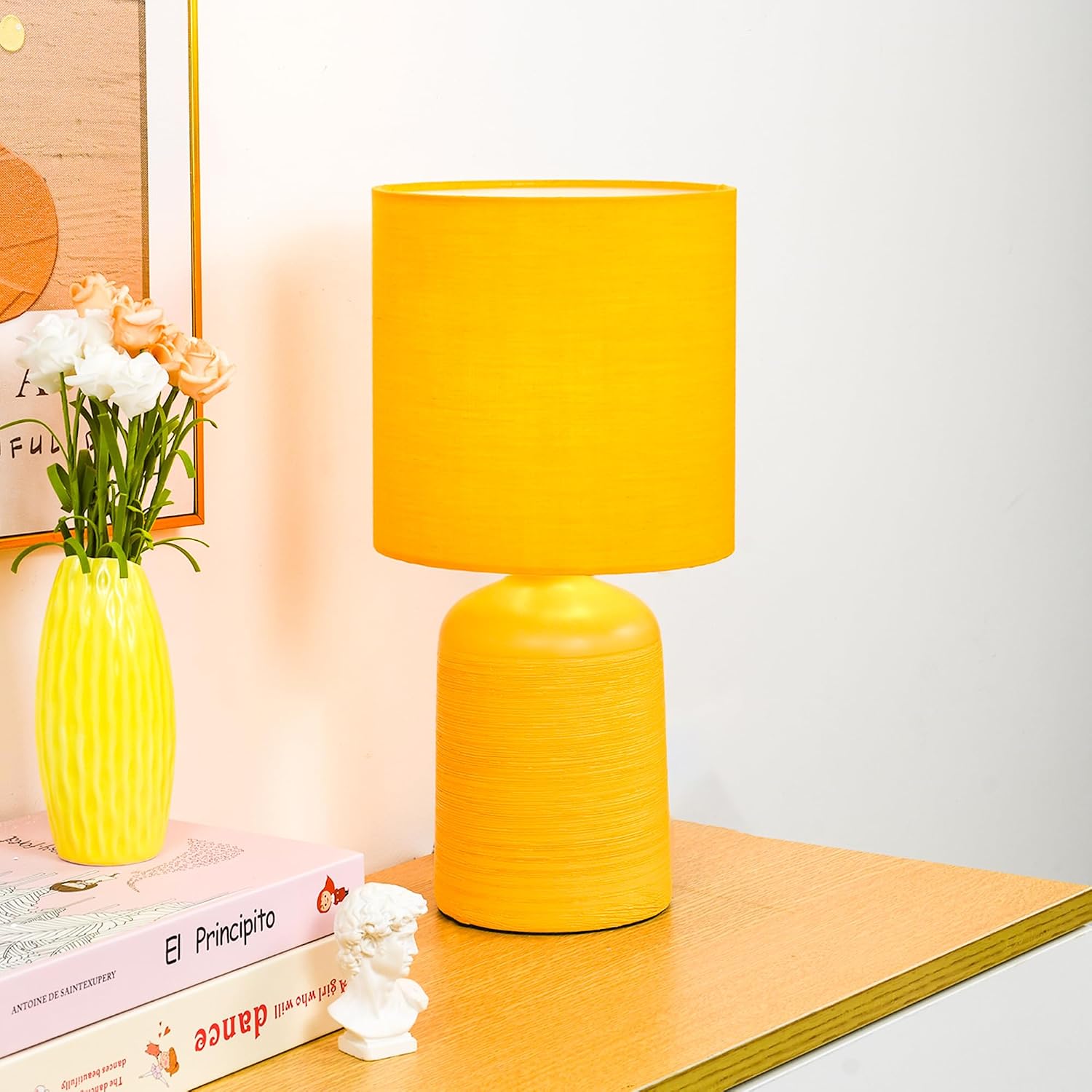 Maye Small Ceramic Table Lamp for Living Room and Bedroom, Modern Kids Night Table Lamp, Φ6.3×H13IN, Bulb Excluded, Yellow