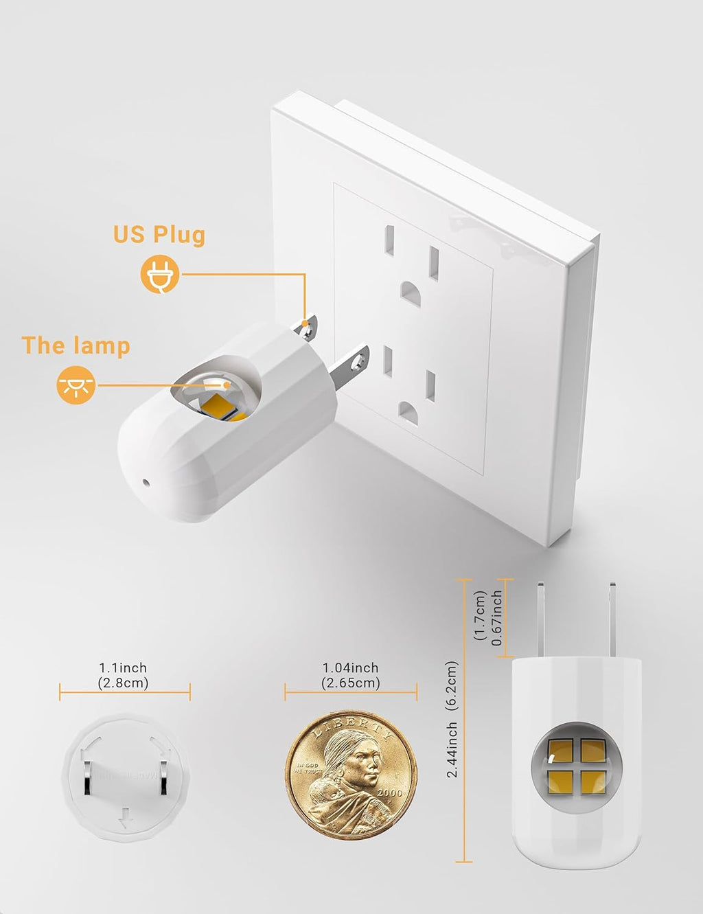6 Pack LED Night light plug into wall Plug in Night Light, Automatic Dusk to Dawn Sensor, Wall Outlet Nightlight (2700K Warm white), for…
