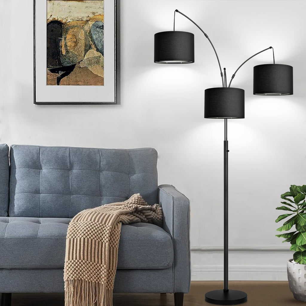 Dimmable Floor Lamp - 3 Lights Arc Floor Lamps for Living Room, 1000LM Modern Tall Standing Lamp With Black Shades & Heavy Base, Mid…