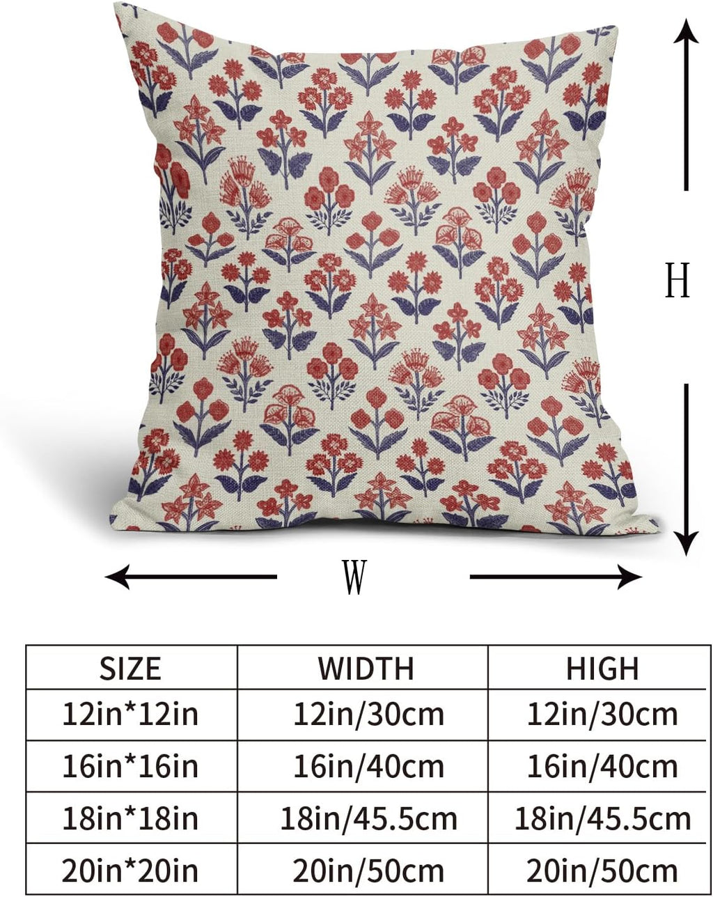 4th of July Patriotic Floral Block Print Pillow Covers 22x22 Inch Set of 2, Navy Blue Red Vintage Flower Decorative Throw Pillowcases…