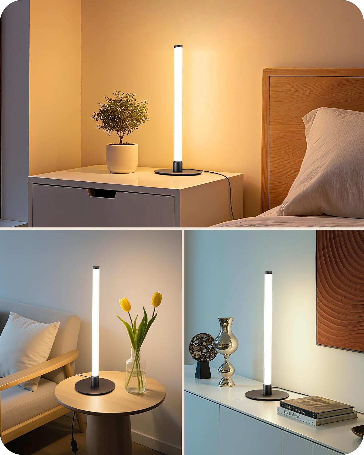 Edishine LED Table Lamp, Modern Bedside Lamp with 360° Illumination, Stepless Dimming & 3 Color Temperature, Nightstand Lamp for Bedro…