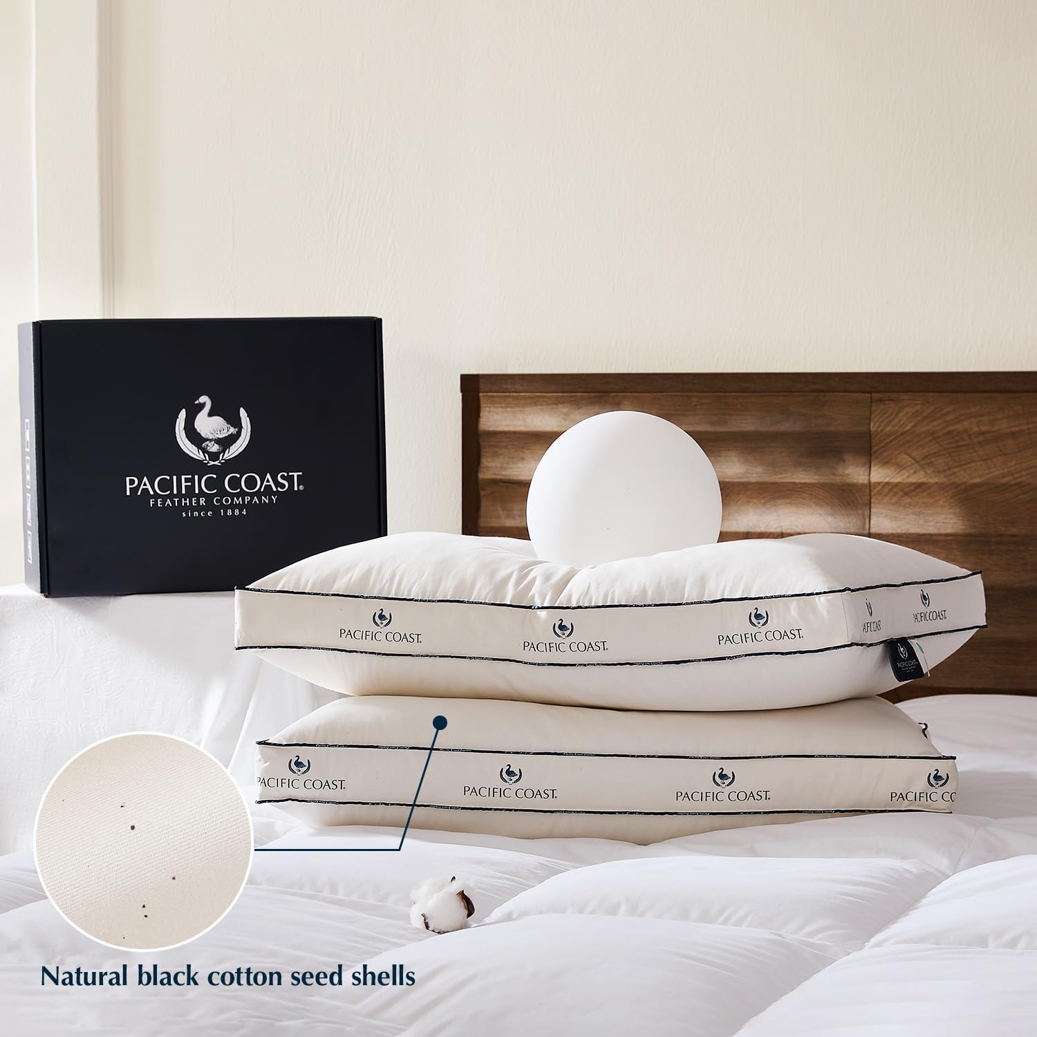 Pacific Coast Goose Feather and Down Pillows, with 100% Organic Cotton Cover, Standard Size Set of 2, Gusseted Design for Sleeping, Hotel…