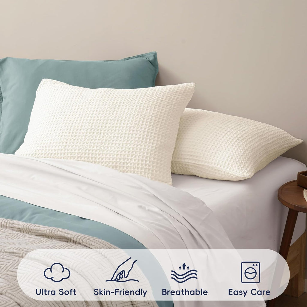 Phf Ultra Soft Waffle Weave Pillow Shams Queen Size, No Insert, 2 Pack 20" x 30" Pillowcases, Breathable & Skin-Friendly Pillow Cases, Styli…