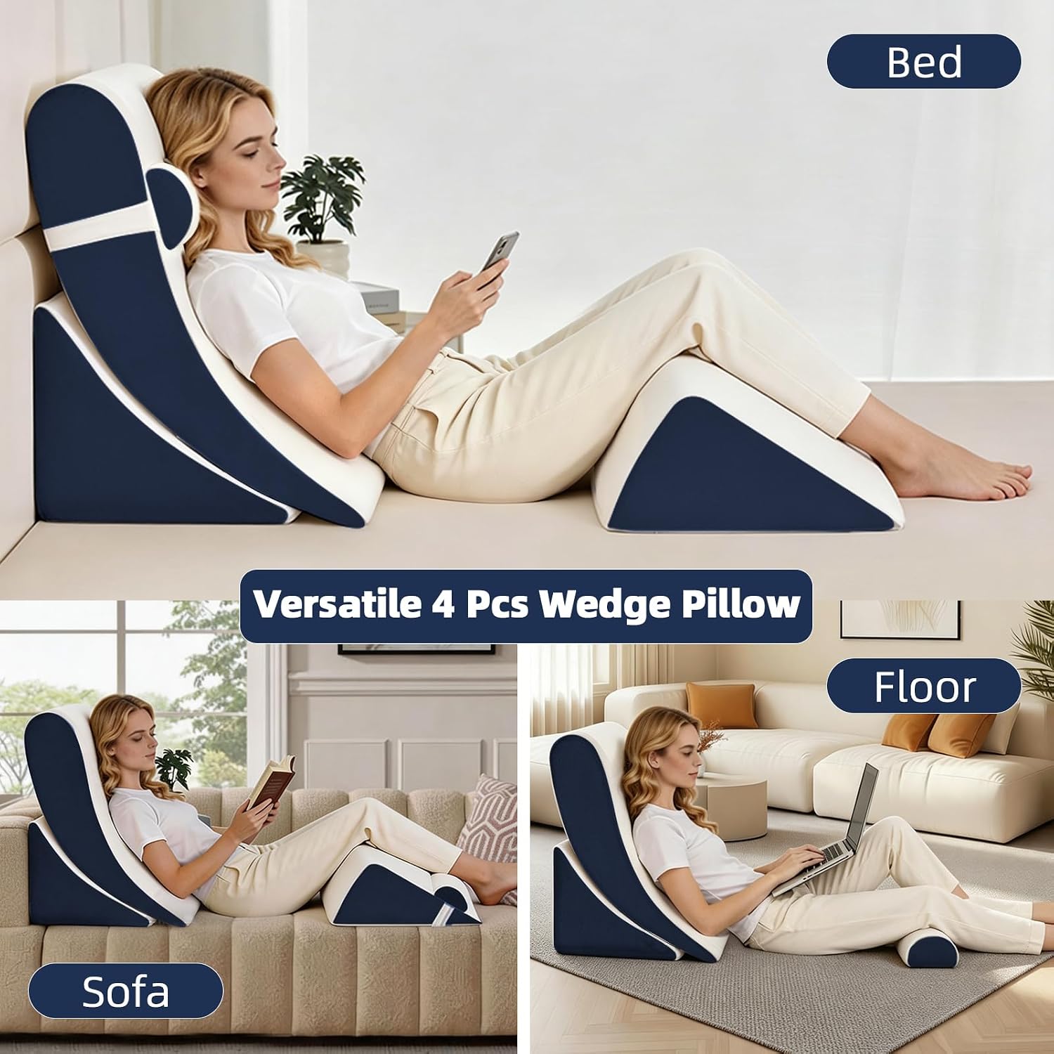 LevNubis 4PCS Orthopedic Bed Wedge Pillow Set for Post Surgery &, Adjustable Wedge Pillow for Back, Acid Reflux, Sitting up in Bed, R…