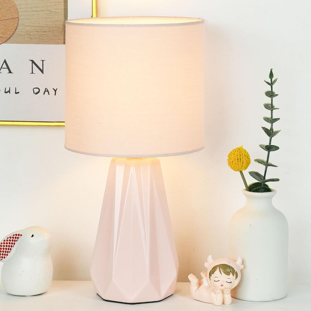 Elisa Light Pink Small Table Lamp for Living Room as Bedside Table Lamp for Bedroom, Modern Ceramic Kids Night Table…