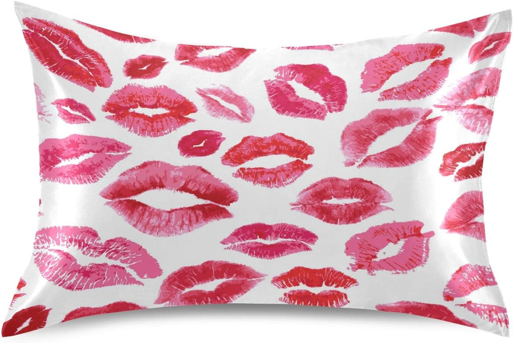 Blueangle Sexy Red Lips Satin Pillowcase for Hair and Skin Silk Pillowcase, Standard Size(20x26 inches) - Satin Pillow Covers with…