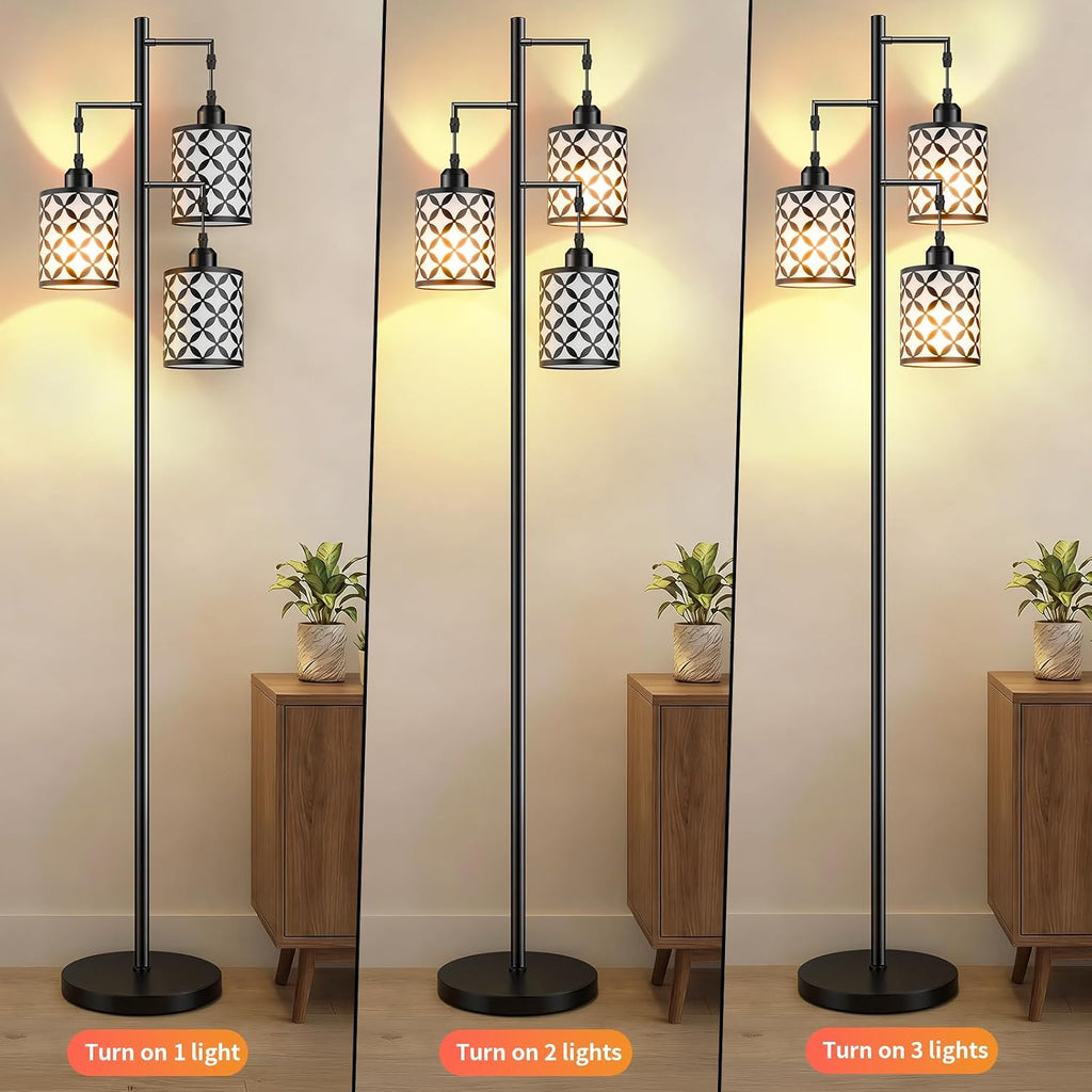 Dimmable Floor Lamp, Farmhouse Standing Lamp with Elegant Metal Cage, Industrial Tall Tree Floor Lamps for Living Room, Bedroom, Study…