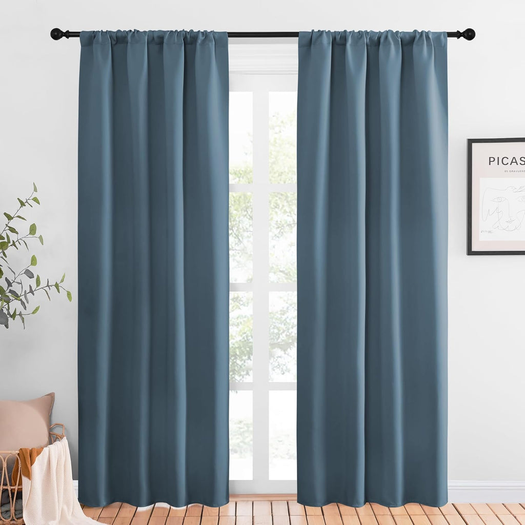 Nicetown Blackout Curtains for Living Curtains, Smoky Blue, 2 Panels, 42 by 84, Room Darkening Window Curtain Panels, easy maintenance…