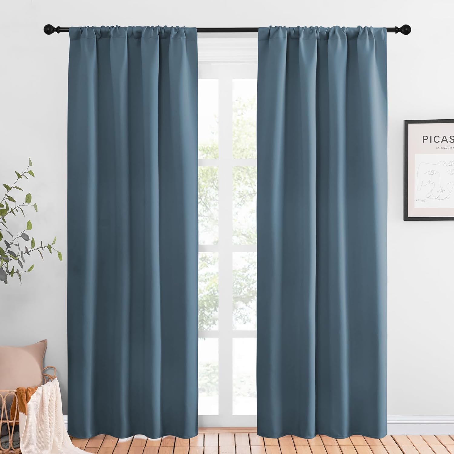 Nicetown Blackout Curtains for Living Curtains, Smoky Blue, 2 Panels, 42 by 84, Room Darkening Window Curtain Panels, easy maintenance…