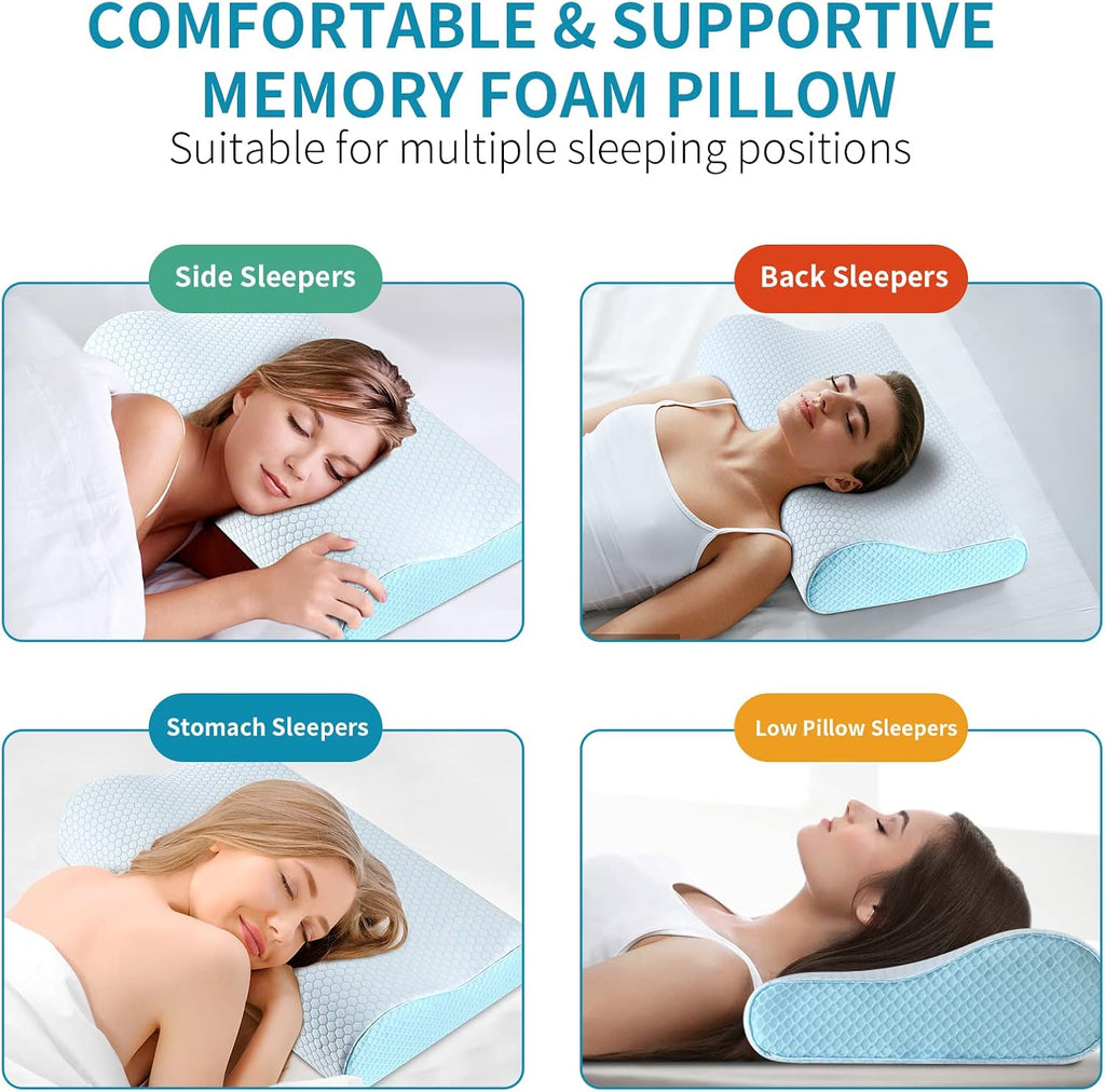 Ylekto Memory Foam Pillows Neck Pillow for Sleeping, Ergonomic Cervical Pillow Bed Pillow for Side Back Stomach Sleeper, Orthopedic Contour…