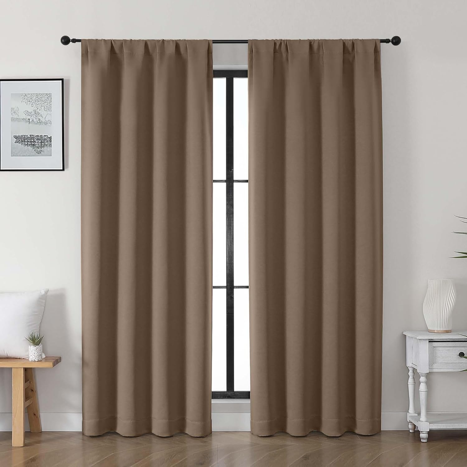 Gwine Brown Blackout Curtains for Living Room 72 inches Long, Noise Reducing Room Darkening Window Treatment Curtains for Bedroom…
