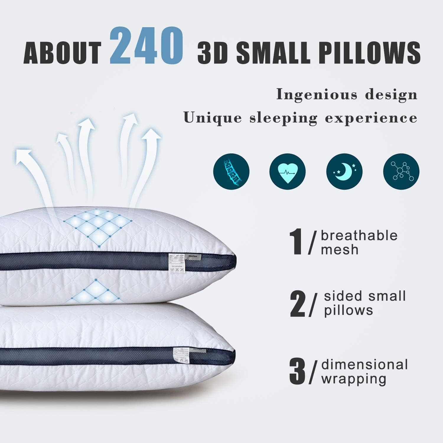 Meoflaw Pillows for Sleeping(2-Pack), Luxury Hotel Pillows King Size Set of 2, Bed Pillows for Side and Back Sleeper (King) blue