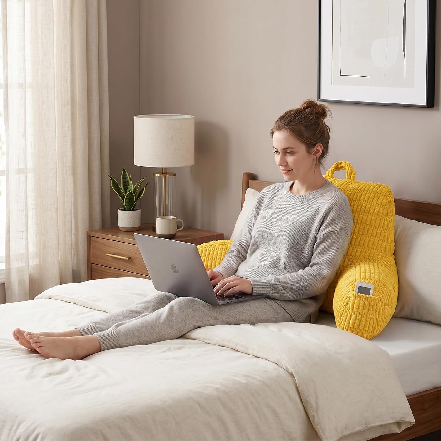 Pajeo Extra Large Sitting Pillow for Bed,19" Reading Pillow for Sitting Up with Arms, Oeko-TEX Certified Sturdy Backrest for Couch & Floor S…