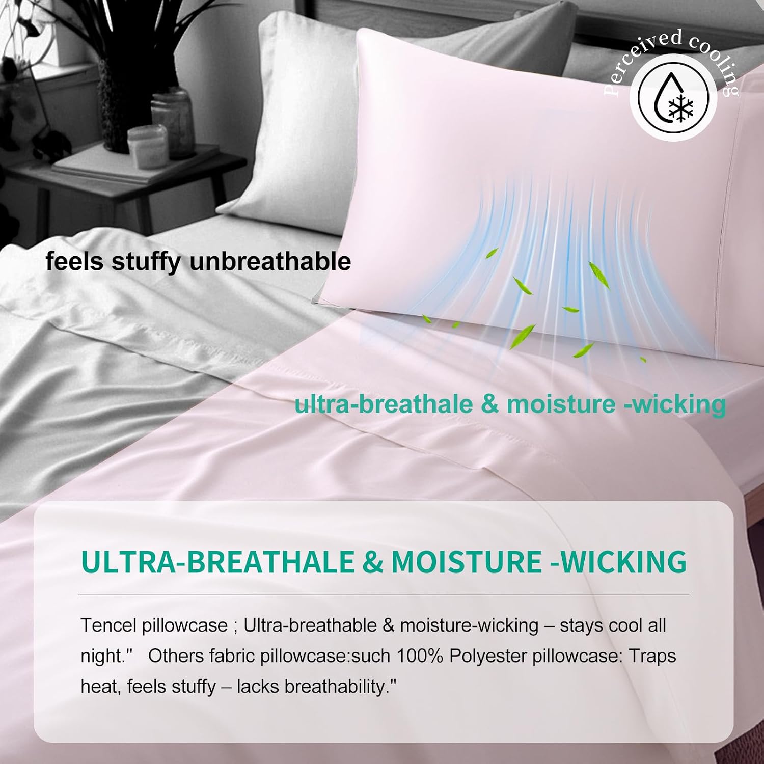 Stnomyhome 100% Eucalyptus Tencel Lyocell Cooling Pillowcase Set of 2, Moisture Wicking, Temperature Regulating, Soft &Smooth Sateen Pillow…