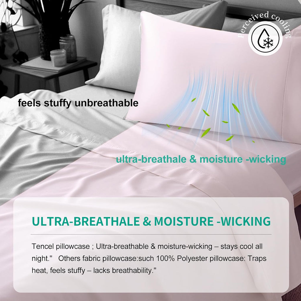 Stnomyhome 100% Eucalyptus Tencel Lyocell Cooling Pillowcase Set of 2, Moisture Wicking, Temperature Regulating, Soft &Smooth Sateen Pillow…