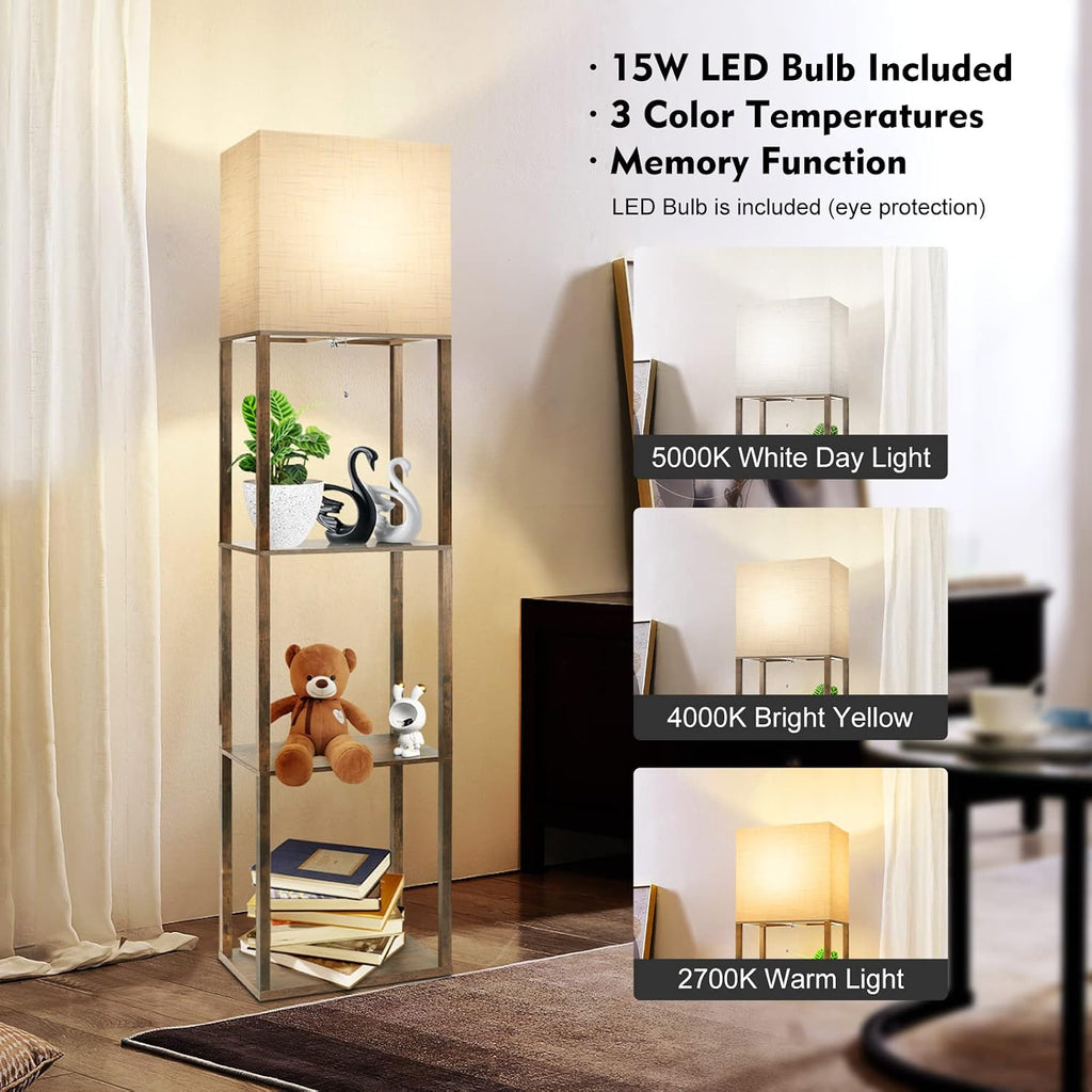 RUNTOP Plus Floor Lamp with Shelves, Modern Shelf Floor Lamp with 15W 3CCT LED Bulb and Memory Function, Wide Shelf Lamp for Display…